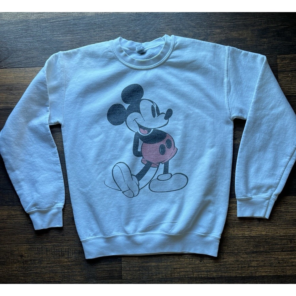 Women's Disney Mickey Mouse Sweatshirt White Cartoon S Museum Back Future 80s